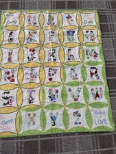 Vintage Handmade Crib Quilt, 56x44" ABC's Yellow Green White