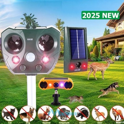 Solar Ultrasonic PIR Animal Repellent Bird Dog Cat Skunk Deer Raccoon For Garden