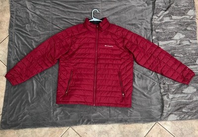 Columbia Men's Red Puffer Jacket Full Zip Stand-Up Collar Short XL