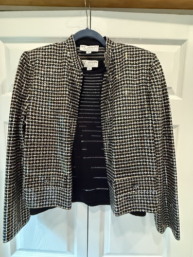 St John Evening By Marie Gray 2 Piece Size 10 Gold Silver Jacket Black Blouse