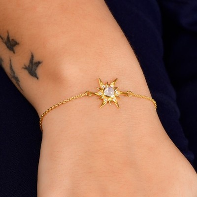 Sterling Silver Sun Bracelet Fire Rainbow Moonstone Birthstone Gift for Bridal