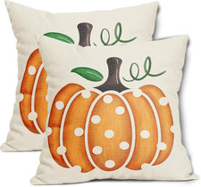 Fall Pillow Covers 18X18 Inch Set of 2 Polka Dots Pumpkin Pillow Cases Autumn Th