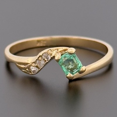 Vintage 18 kt Gelbgold Smaragd & Diamant Cluster Ring Größe O 1/2