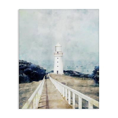 White Lighthouse Boardwalk Rocky Cliff Coastal Landscape Water Canvas Wall Ar...