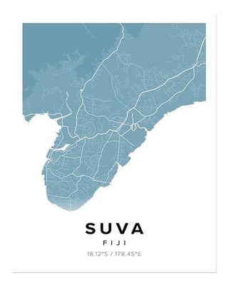 Suva Fiji Karte Wandbild Poster - Urban Minimalist Design Fine Art Print