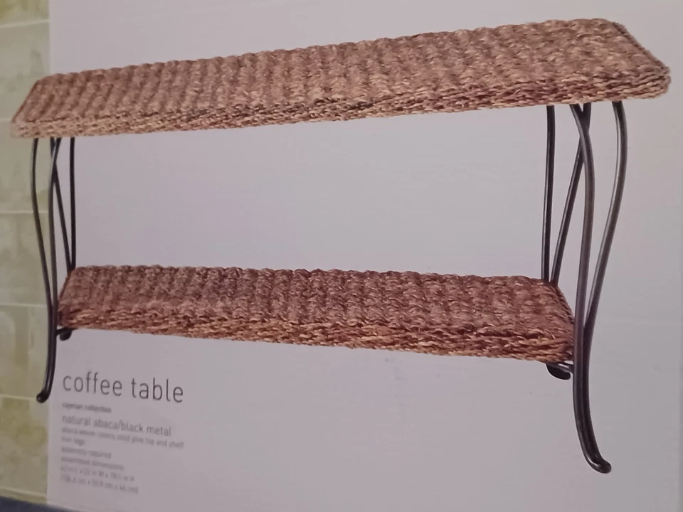 全新 Home Cayman 系列 Abaca 柳条编织和黑色铁 2 层咖啡桌  — 第 4/4 张图片