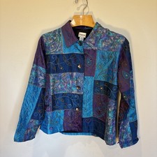VTG Chicos Designs Women Soutache Embroidered Button Front Silk Blend Jacket 1