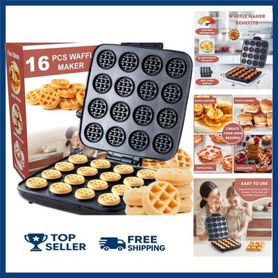 16 PCS Mini Waffle Maker Machine, Nonstick Waffles Iron Quick Heat-Up Surface...