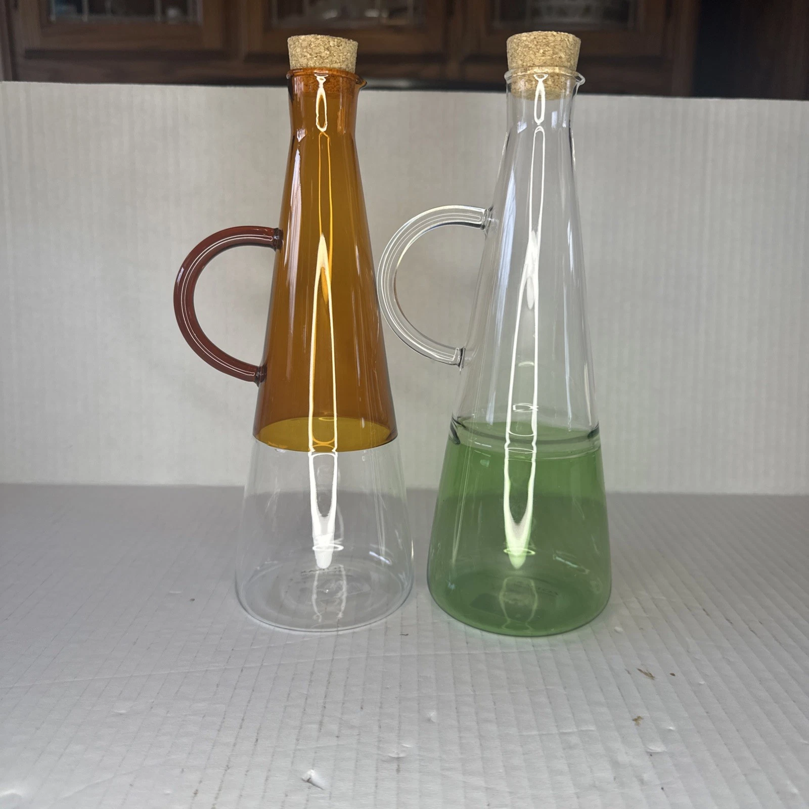 Zodax Celeste 8.75" Tall Oil Bottles CH-6252 - Green & Clear, Amber & Clear