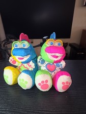 Lot Of 2 9" Fisher Price 1991 Dino Roar Baby Puffalump Dinosaur Rattle Toy