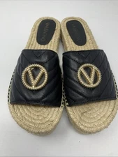 Valentino by Mario Valentino Clabee Sandals Women 8 Black Leather Platform Slide