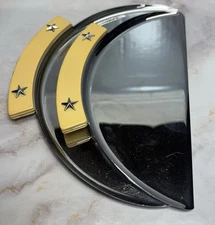 2 Art Deco Chase Chrome Silent Butler Crumb Tray Bakelite Handles Stars Set