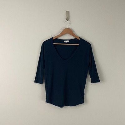 James Perse Navy Cotton V Neck 3/4 Sleeve T-Shirt Womens Size 1 (Small)