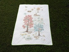 Vtg Hand Embroidered Baby Quilt Trees Animals Washable 35"x47"