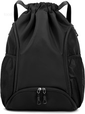 Sports Gym Bag Drawstring Backpack with Shoes Basketball Black
