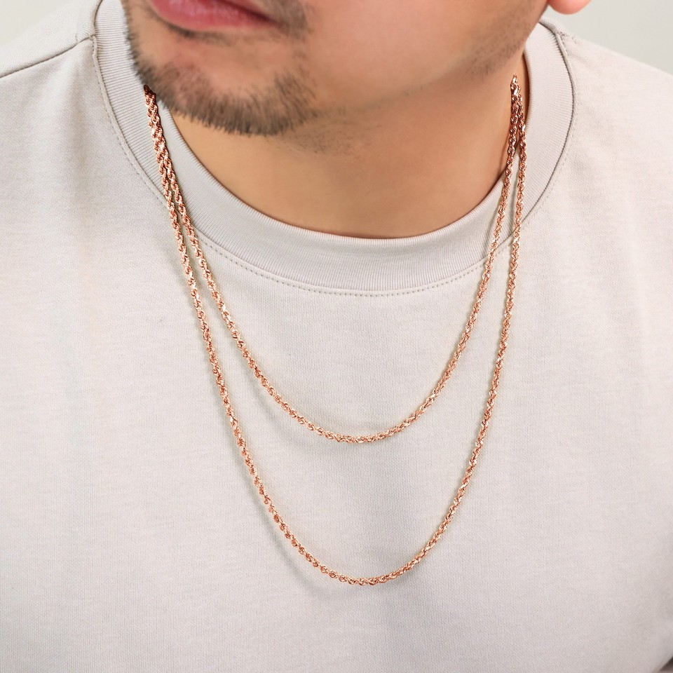 Cut Off Rope 10K Rose Gold 1.5mm-6mm Diamond Cut Rope Chain Necklace Mens Womens 16 ...