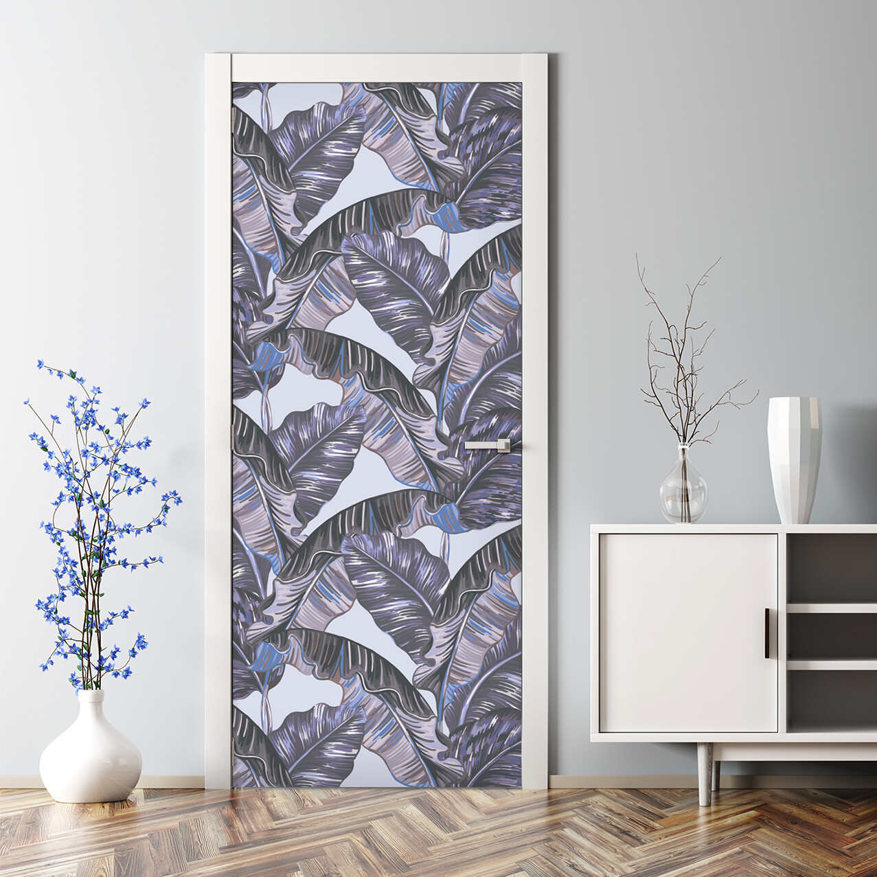 Tropical Palm Leaves Bubble Free Exotic Botanical Art Repositionable Door Decal