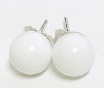 NEW 925 Sterling Silver Genuine Glossy White Onyx 8MM Sphere Ball Stud Earrings