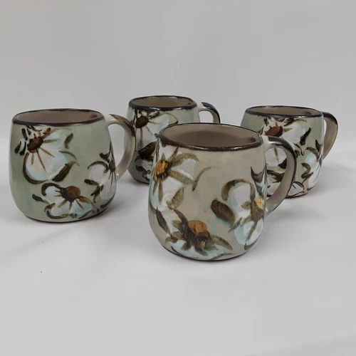 Chatham Pottery Dogwood 3.5" Coffee Mugs 10 oz (Set of 4) EUC