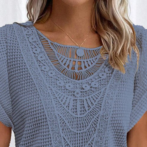 Damen Spitze Kurzarm T-Shirt Tunika Oberteile Sommer Tops Freizeit Hemd Bluse DE - Bild 16 von 29