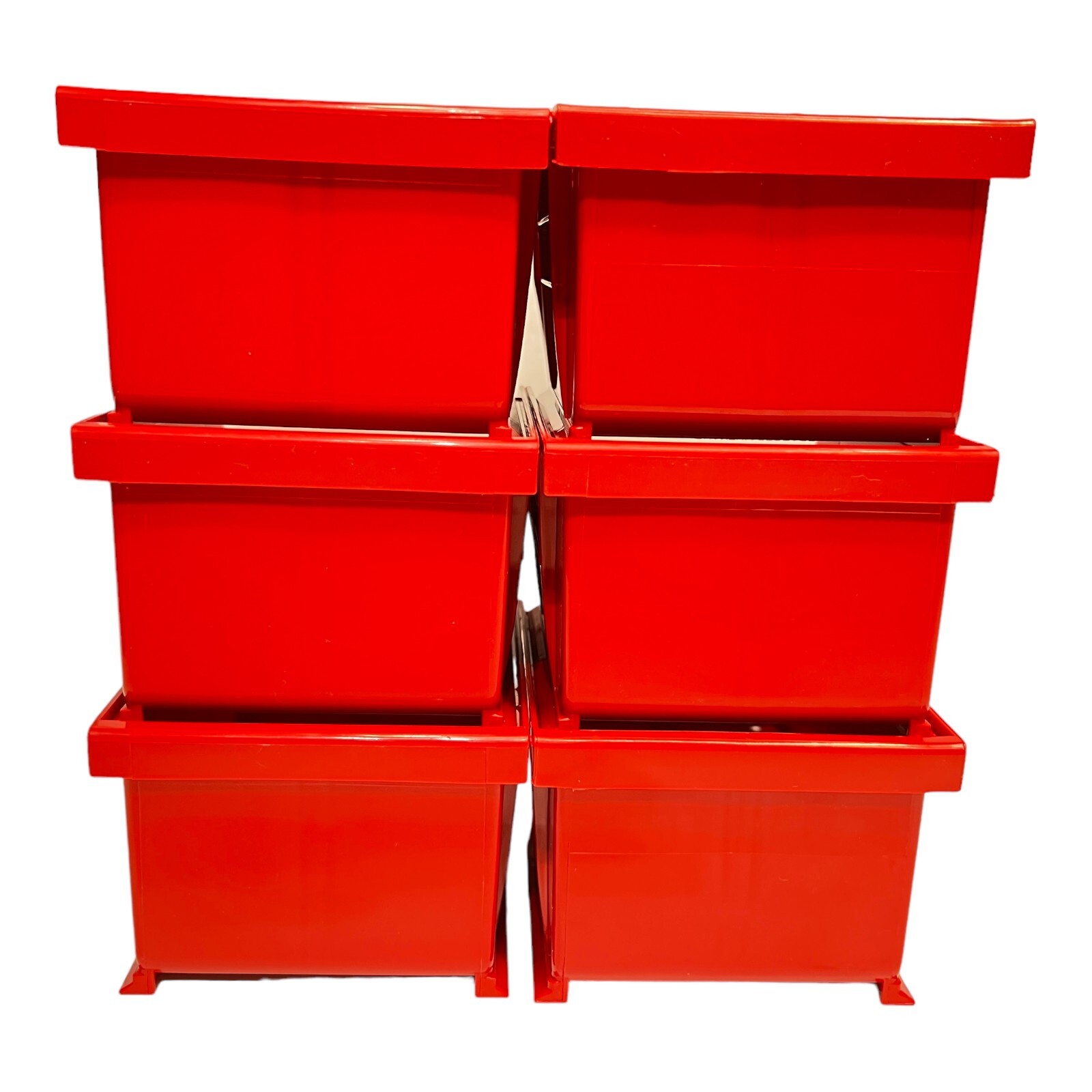 Lot of 6 Quantum Storage QUS210 Red Plastic Stack & Hang Bins 5" x 4" x