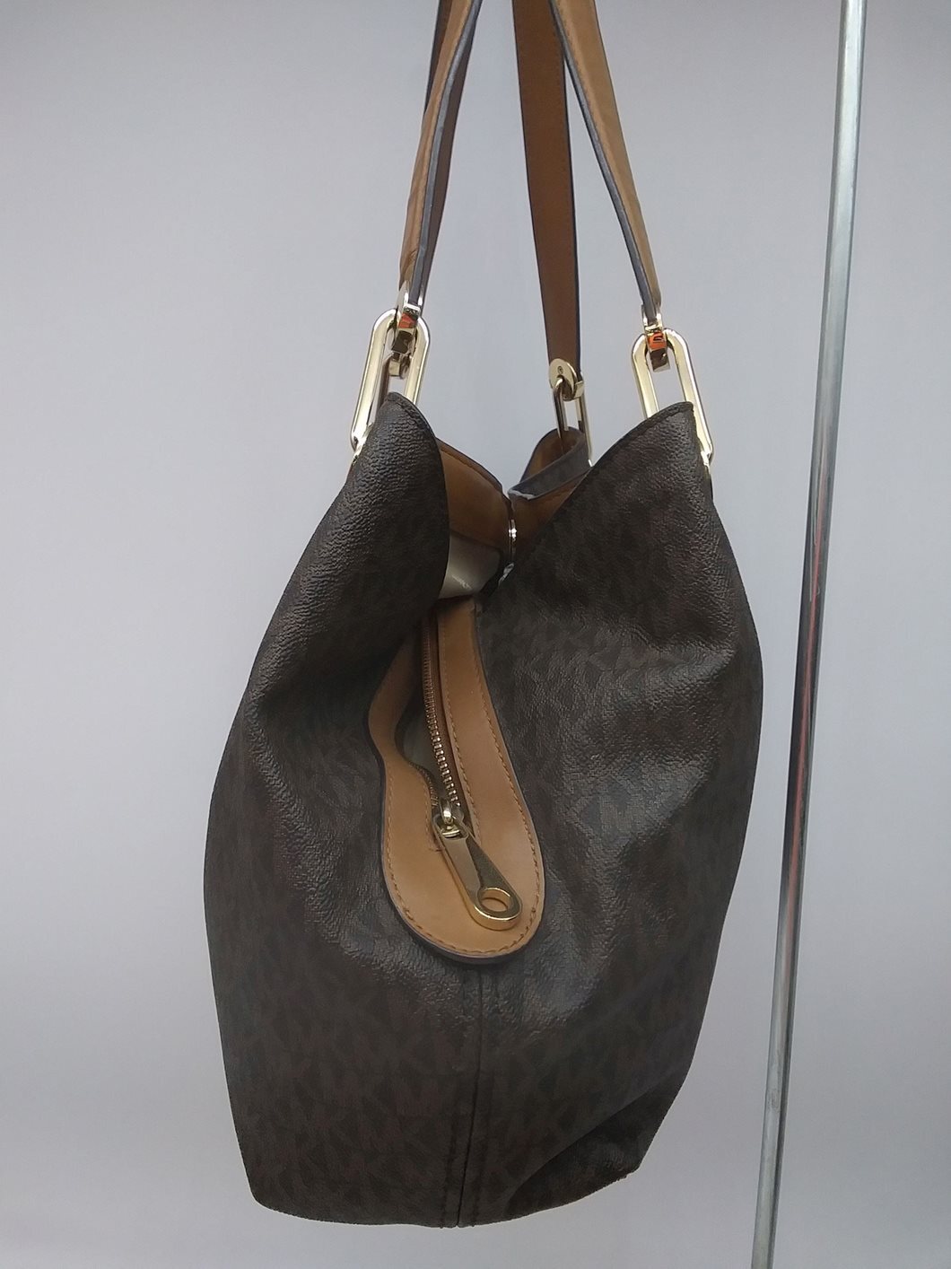 Michael Kors Raven Signature Brown Coated Canvas Shoulder Handbag Purse