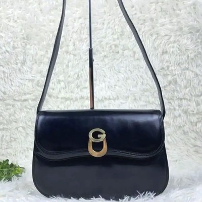 Vintage Old GUCCI Leather Handbag Shoulder Bag Black Made in Italy  