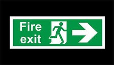 Fire Exit Right Directional Arrow sign or sticker -  100mm x 300mm Door Safety