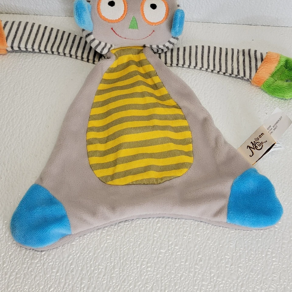 Maison Chic Robot Lovey Security Blanket Pacifier Blankie Holder Gray Yellow - Image 3 of 4