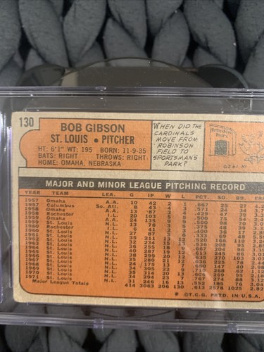1972 Topps #130 Bob Gibson CSG 3 Very Good Vintage Cardinals Legend HoF Pop 3 - Picture 19 of 24