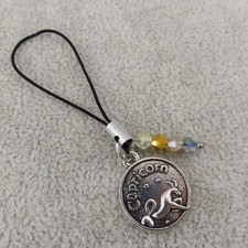 CAPRICORN Cell Phone Charm Strap Antique Silver Tone Crystal Bead AMBITIOUS Gift