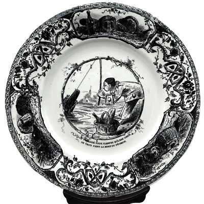 c1800's L & Cie Depose French Black White Porcelain Signed Plate Charles Hamlet