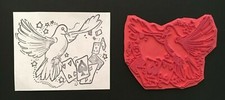 DOVE BIRD ANIMAL FLYING OVER CARDS Unmounted Rubber Stamp