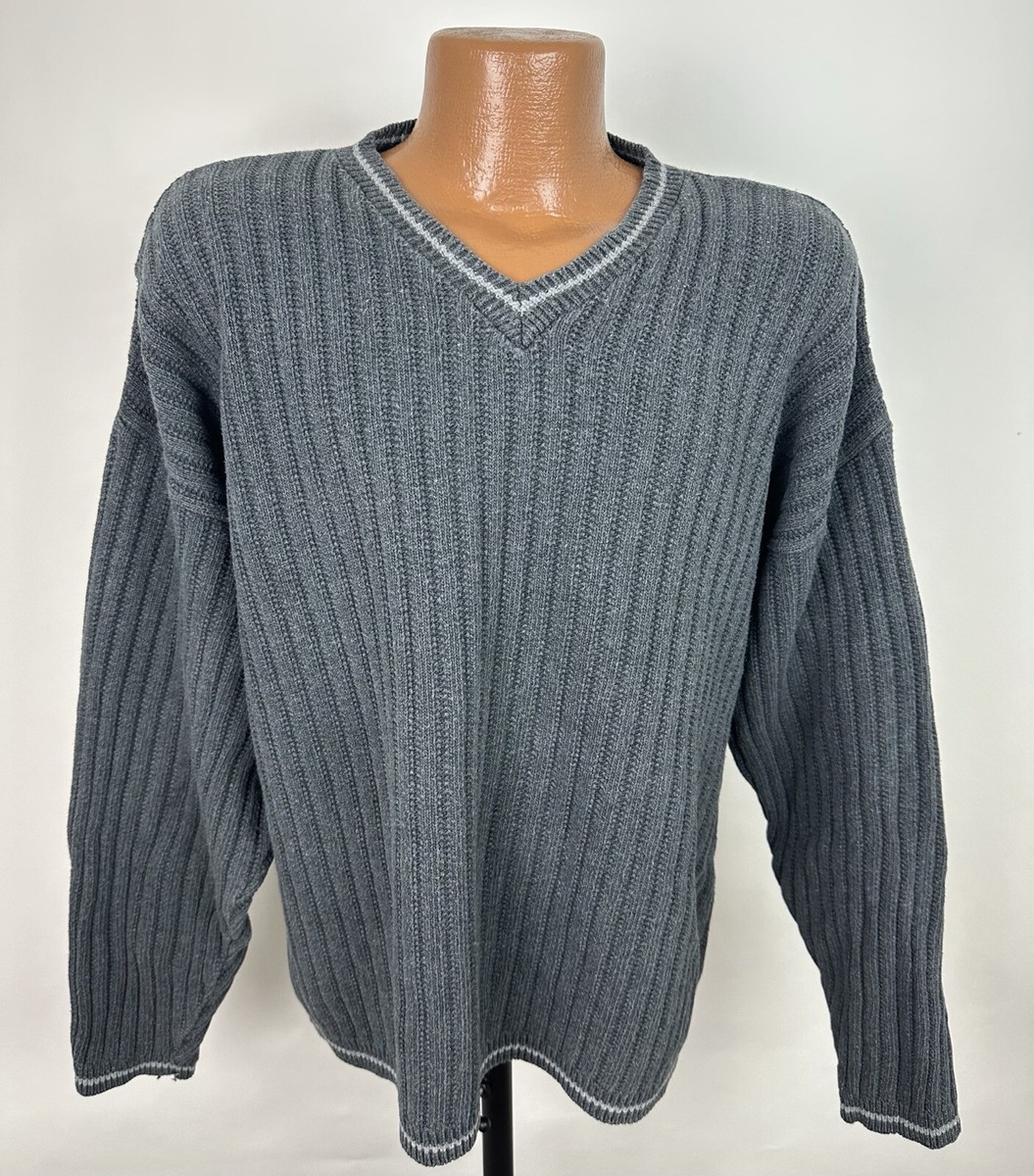 OLDSTUSSY 90sパイルVネックセーター ブラック usa製 Vintage 90s BILL BLASS V-neck Sweater L Charcoal Gray Ribbed Knit
