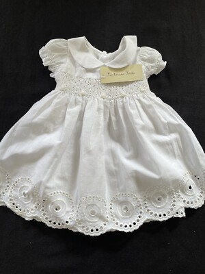 Fantaisie Kids NWT White Eyelet Smocked Embroidered Lined Dress &  Bloomer-3Mos | eBay