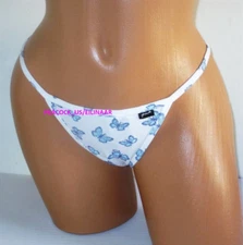 Victoria Secret PINK Cotton V-String Thong Panty XS M L XL White Blue Butterfly