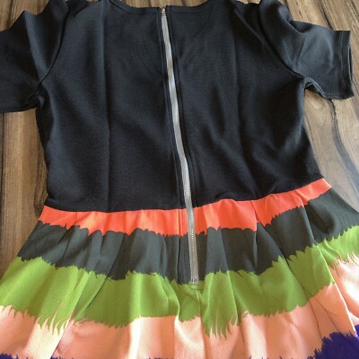 Lularoe Amelia Pleated Dress Black Ombr Dip Rainbow  Stripe 14/16 Large  12/14 | eBay