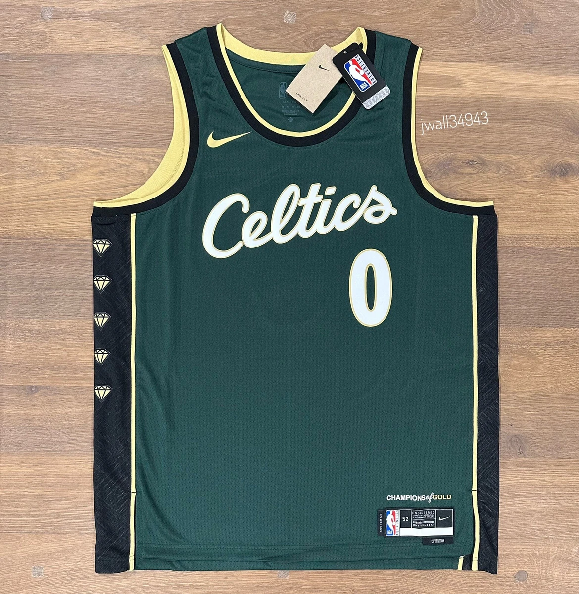 NBA Celtics 0 Jayson Tatum Black Gold Men Jersey