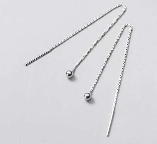 Threader-Ear thread-Pull through earring. 925 Sterling Silver.For beads.Ball end - Picture 4 of 4