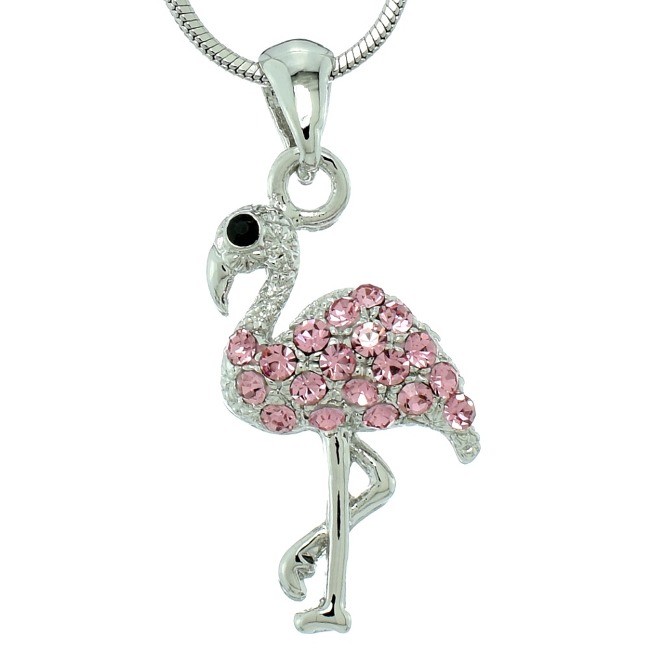 Flamingo Pink Crystal Necklace with Swarovski Elegant Bird Pendant