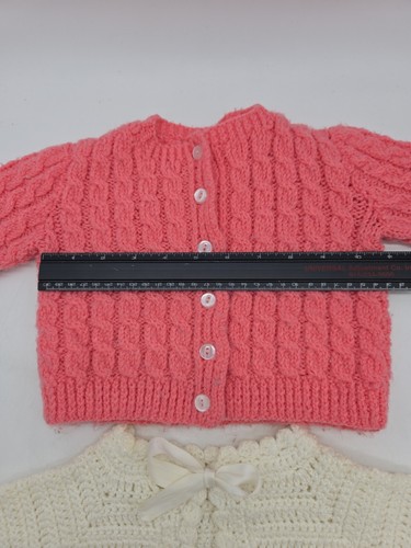 2: Handmade Girls Crochet Button & Bow Tie Front Cardigan Sweaters Pink White - Picture 20 of 24