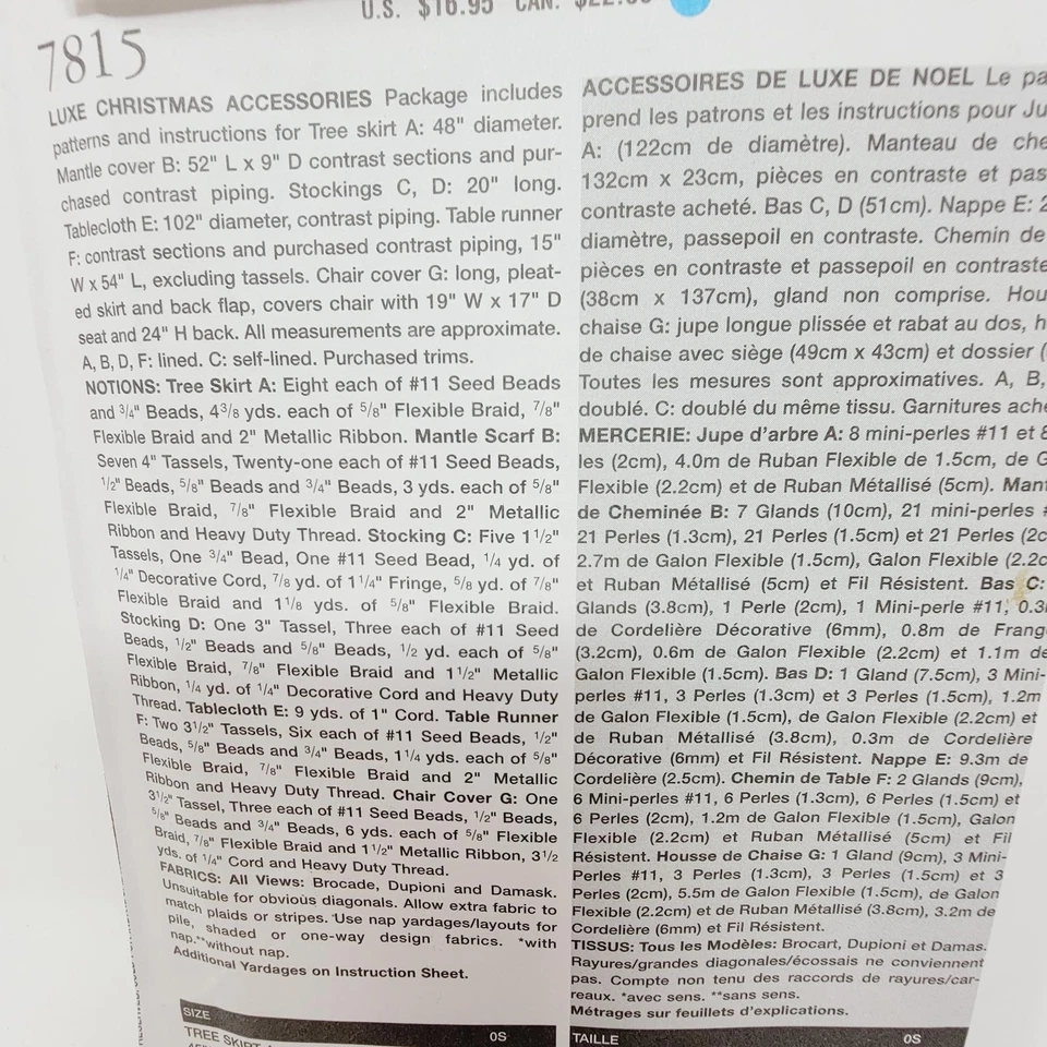 Vogue Pattern 7815 Tree Skirt Mantle Cover Stockings Christmas Sewing pattern - Image 2 of 3