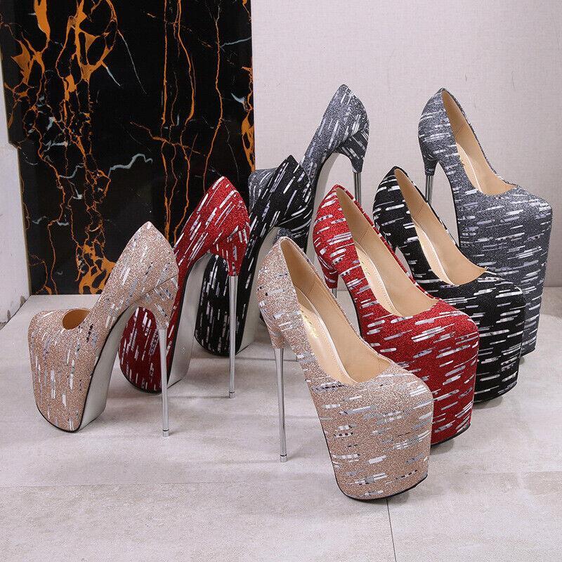 Sexy Womens High Heels 22cm Round Toe Stilettos Platform Party Club US 4-15