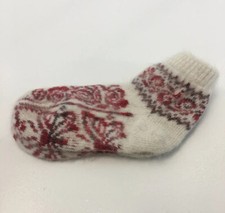 100 Wool Womens Yarn Spun Thick Cozy Winter Ankle Socks Cream/Red One Size NEW