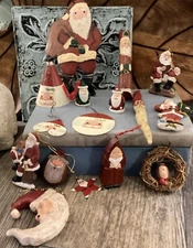 Lot Santa Ornaments Some Handpainted 16 Small To Medium Primitive Old Fashioned