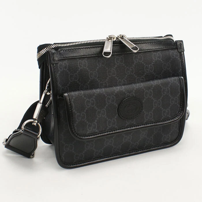 GUCCI 674164 Sac à bandoulière imbriqué G diagonale GG Supreme/cuir noir homme