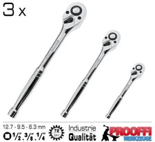 3 x Umschalt Knarre Ratschen Schlüssel Industrie Ratsche 1/4 3/8 1/2 C8420+21+22