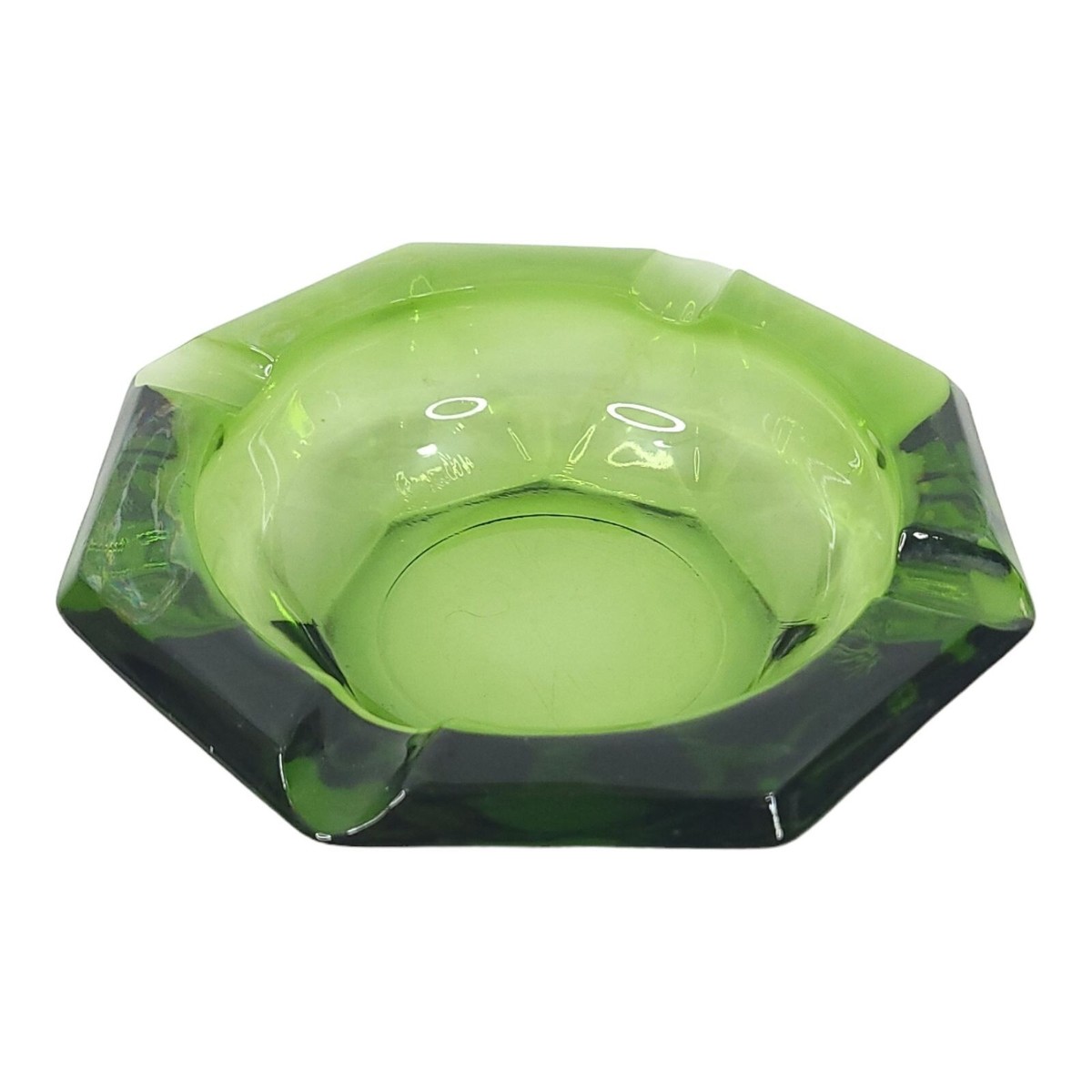 Vintage Emerald Green Octagonal Glass Ashtray 4 Slot Cigar
