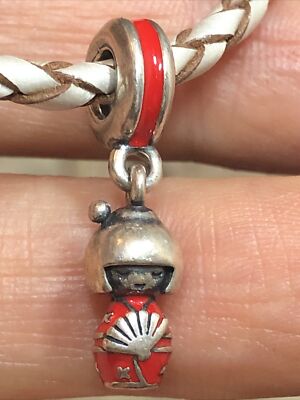 ALE PANDORA 925 Sterling Leather Red Enamel Japanese Doll Dangle