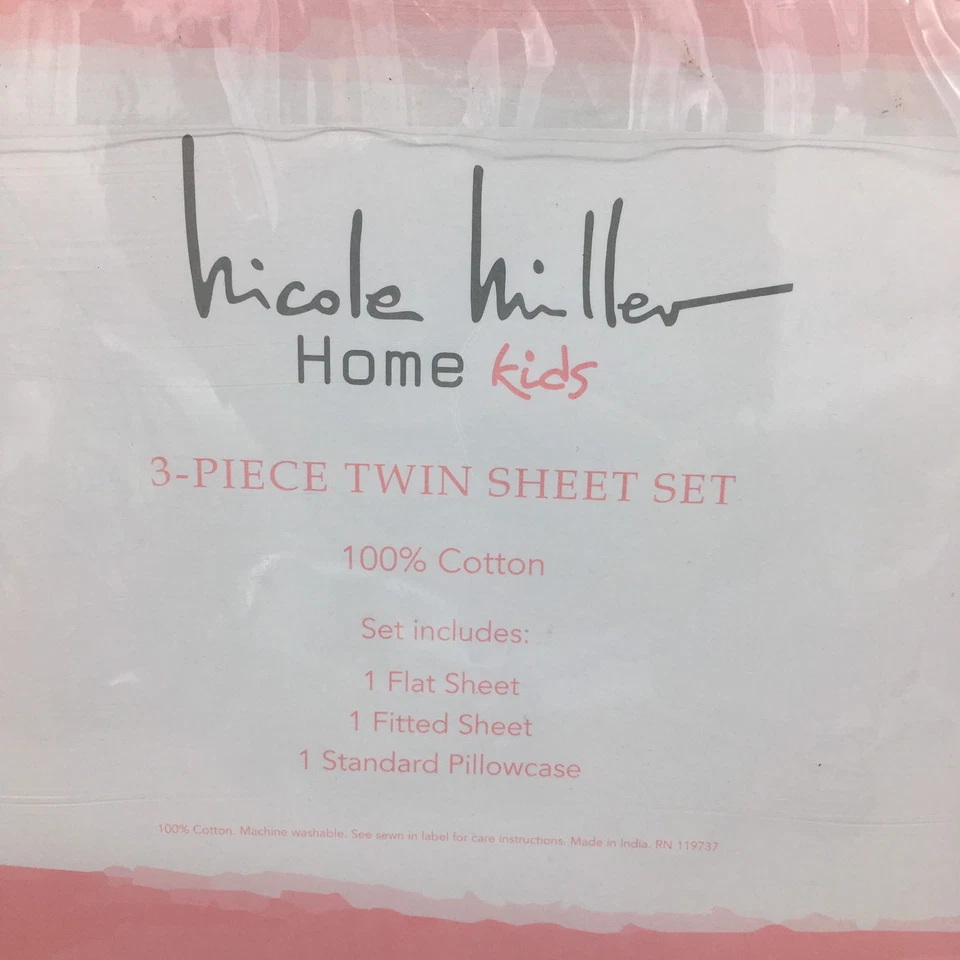 3pc Nicole Miller Unicorn TWIN Sheet Set Pink Purple Turquoise Silver Polka Dots - Image 4 of 4